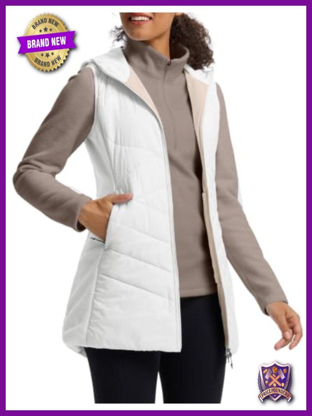 Women's Long Quilted Vest Fleece Lined Hooded Sleeveless Winter Puffer